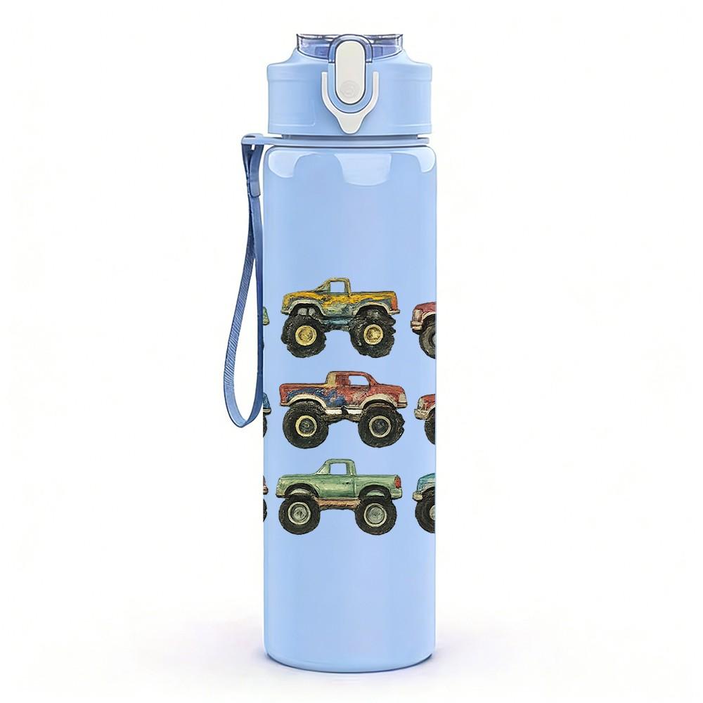 1PC Toy Car Collection Seamless Print 750ml Color Plastic Sports Water Bottle Leakproof Flip Straw Lid Suitable for Sports Office Home Use
