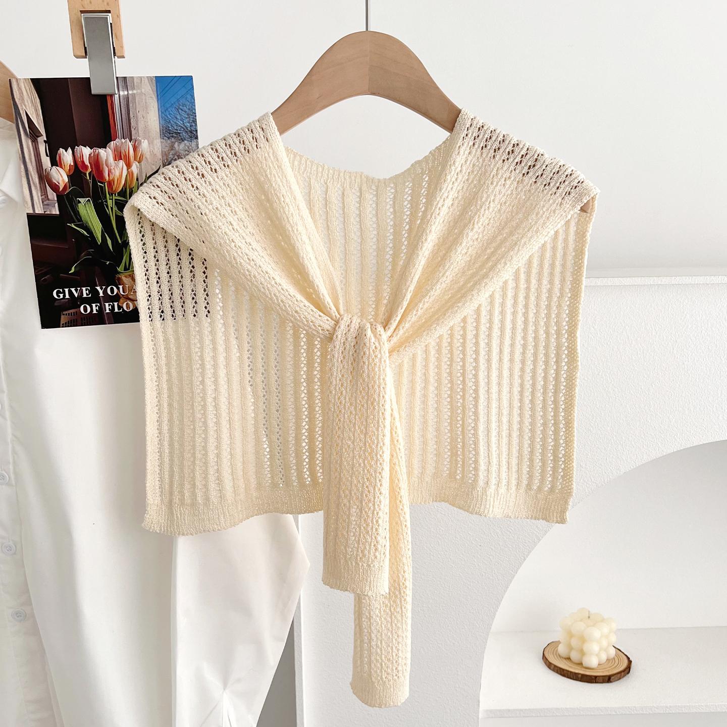 Korean Style Hollow Knitted Shawl Women Summer Decorative Accessory бежевый