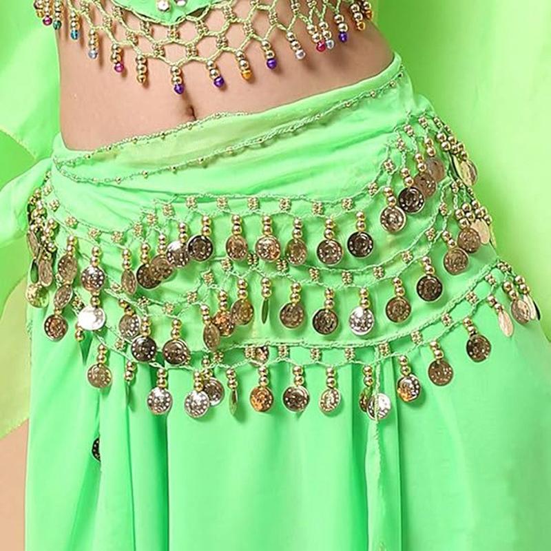 Belly Dance Waist Chain Costume Dance Hip Scarf With Golden Coin Decorative Waist Chain For Professional Dance Performances