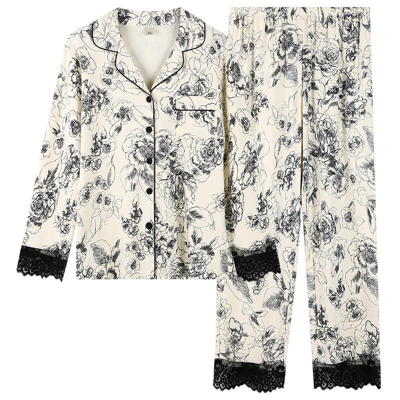 Pajamas Women's Spring and Autumn Pure Cotton Long-sleeved Autumn 1011 New Women's Cotton Thin Summer Loungewear Set