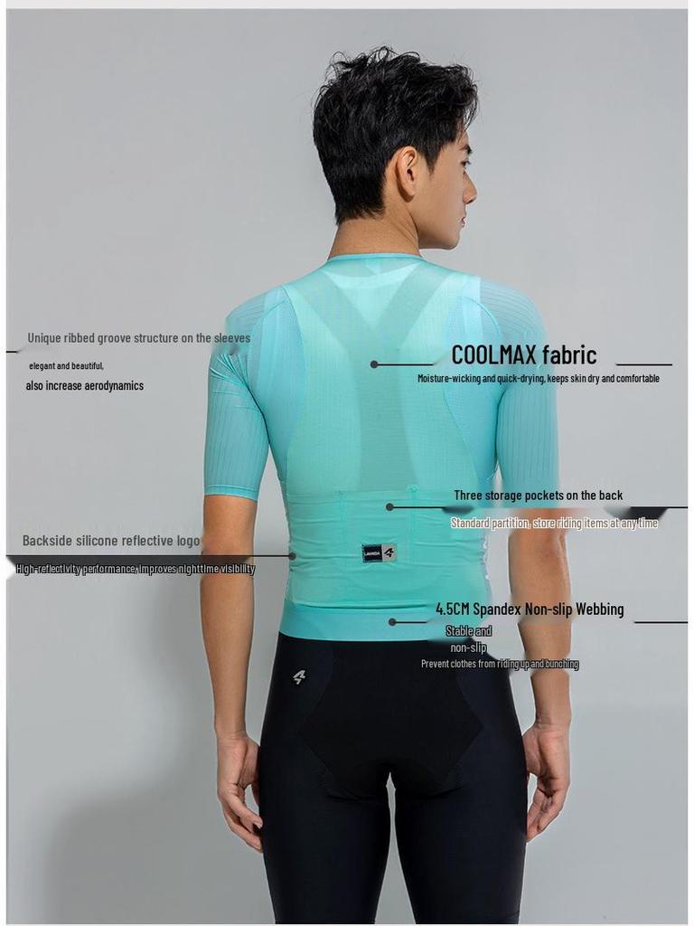 Lampaida Coolmax Schnelltrocknendes Herren-Kurzarm-Radtrikot für Frühling/Sommer - Rennrad- und Mountainbike-kompatibel