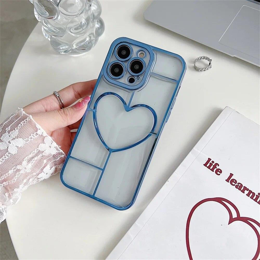 Luxury Electroplate Love Heart Phone Case For iPhone 11 Case Iphone 13 12 14 15 Pro Max 14 15 Plus Shockproof Bumper Clear Cover