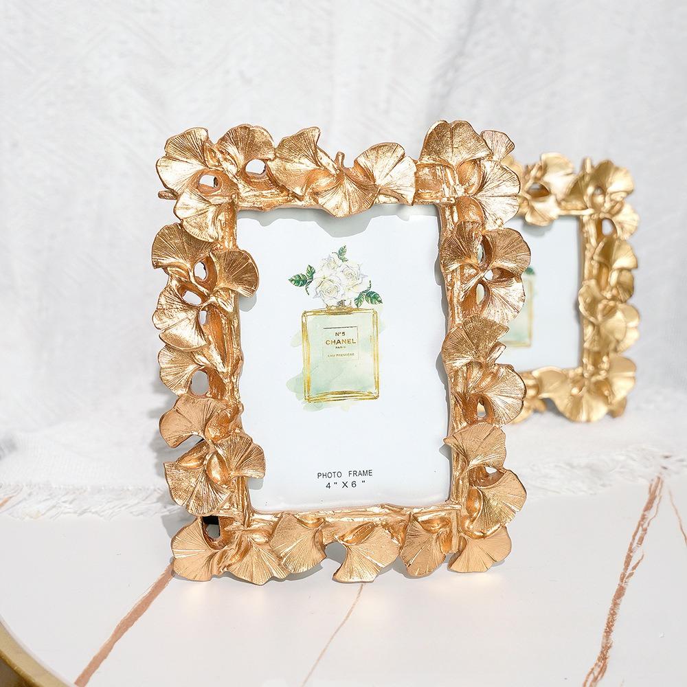 Vintage 6x8 Picture Frame, Antique Ornate Gold Ginkgo Leaf Photo Frame, Table Top Display and Wall Hanging Home Wedding Decor