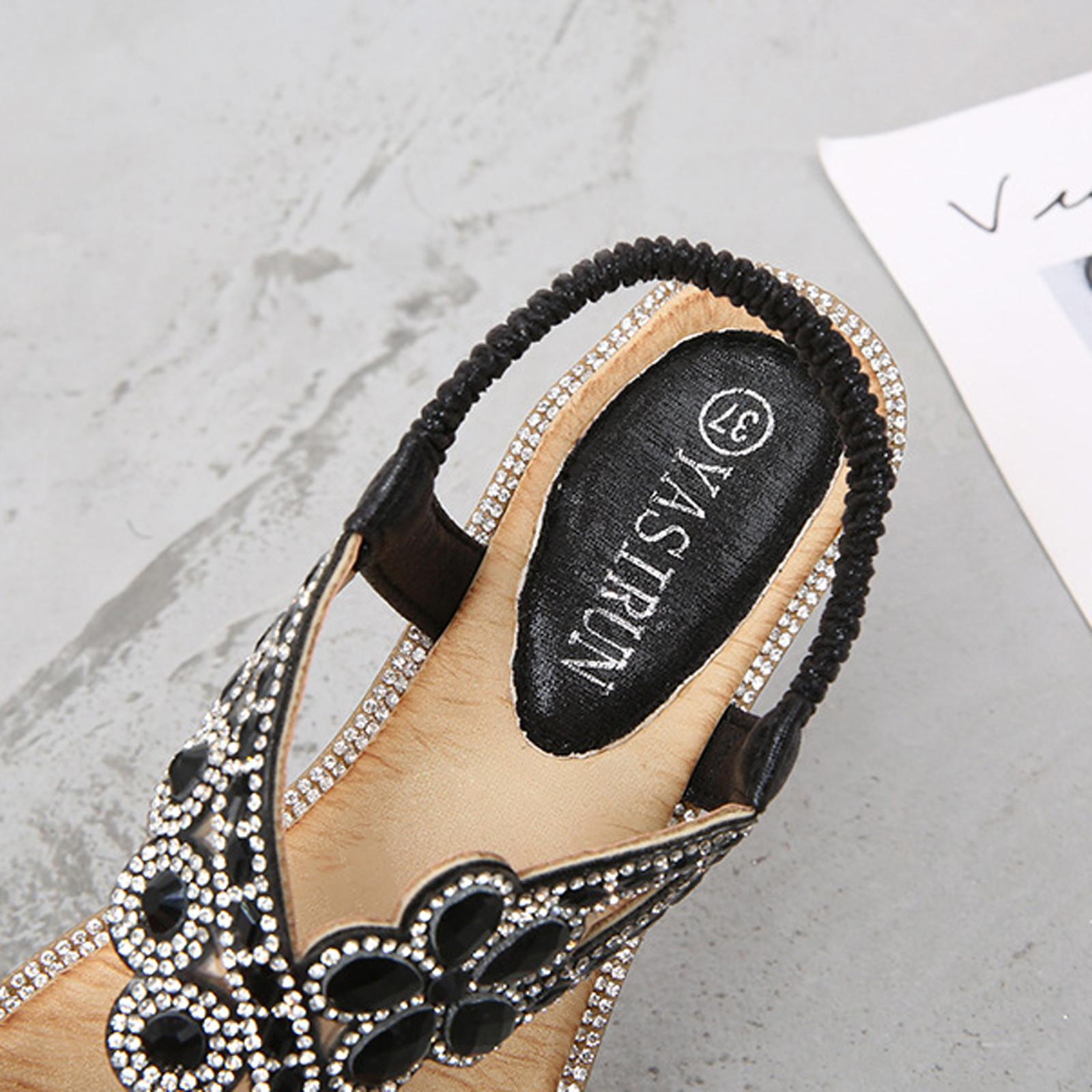 Летние женские сандалии на плоской подошве с блестящими цветами и кристаллами — фото 3