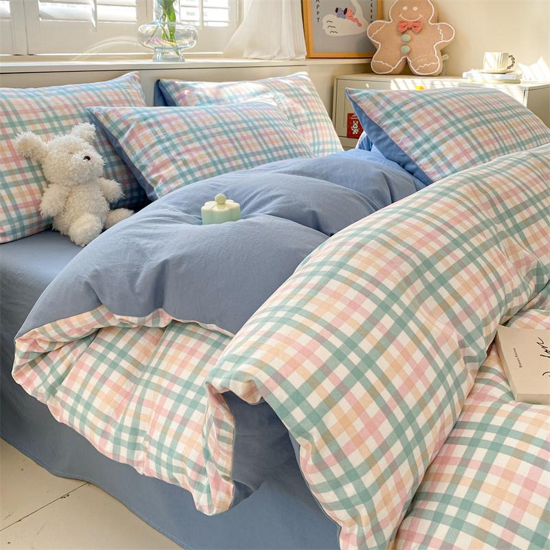 

Ins Plaid Duvet Cover Set, Bedding Set (1 Duvet Cover + 2 Pillowcases),Single/Double Size, Luxury ,Breathable Hypoallergenic 135x200cm 3pcs