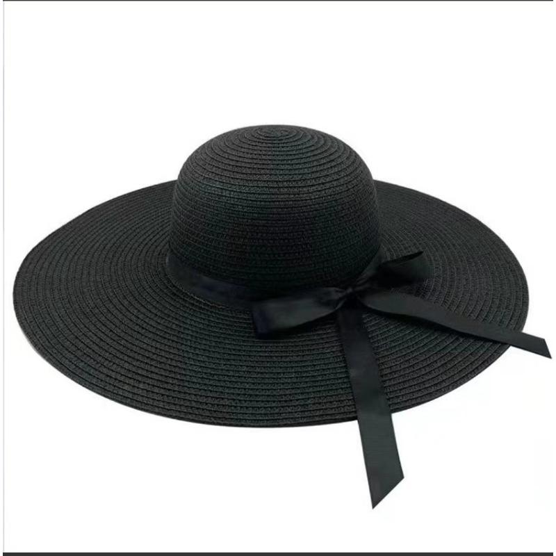 Summer Sunscreen Straw Big Brim Bow Ribbon Hat Solid Handmade Fisherman Hat Creative Dress Up Travel Beach Women Bucket Hat