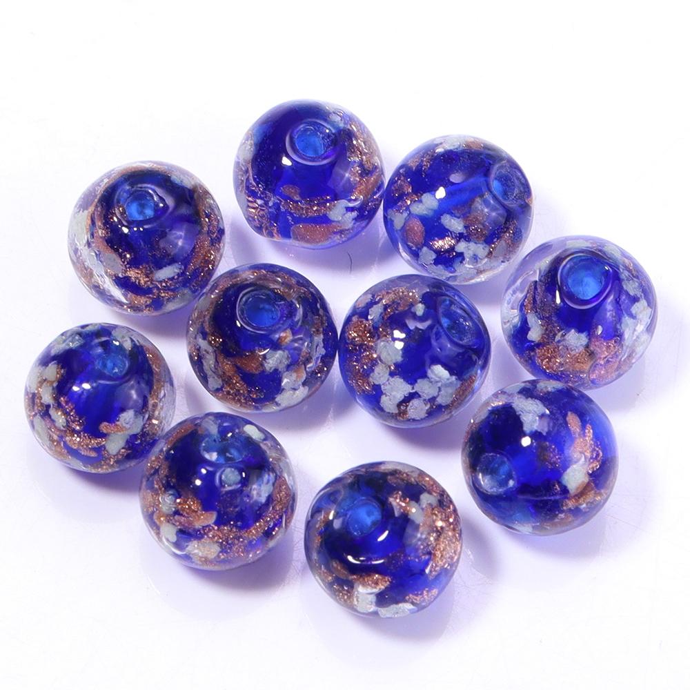 10pcs 8/10/12mm Lampwork Beads Colorful Golden Sand Glass Round Loose Beads For Jewelry Making DIY Bracelet Earrings Accessories