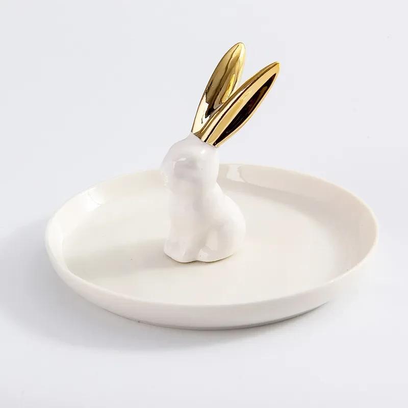 European Style Dressing Table Golden Animal Horse Rabbit Ceramic Jewelry Storage Tray Jewelry Storage Box