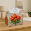 1pc Modern Tulip Bouquet Tissue Box - Orange Floral Decor Suitable for Holiday Tables, Bathroom &, Durable Polyester Holder with Classic Tulip Design 