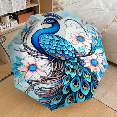 1pc Peacock Flowers Pattern Umbrella Design Automatic Opening and Closing Umbrella, High-quality Travel Umbrella, Lightweight and Portable, -10
