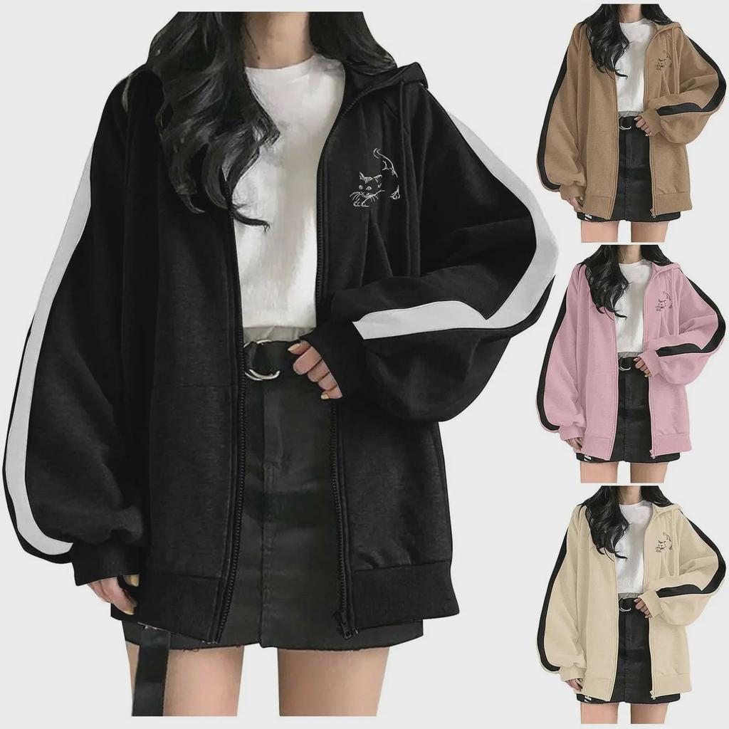 Hot Selling Women's Hooded Zipper Sweater Jacket - Autumn/Winter Style, Plus Velvet Lining, Trendy and Thickened for Extra Warmth