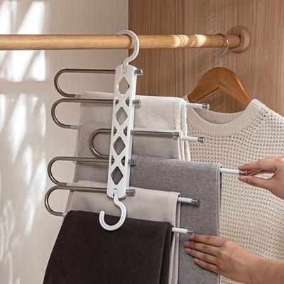 5 Layers Folding Magic Pants Hanger Stainless Steel Antislip Clothes Trousers Scarf Storage Rack Closet Wardrobe Organizers