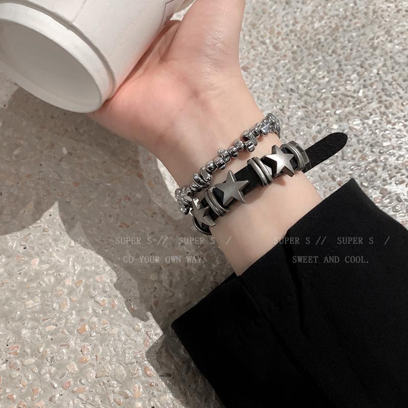 Retro Star Leather Bracelet: Y2K Punk Style Women's Trendy Hand Jewelry
