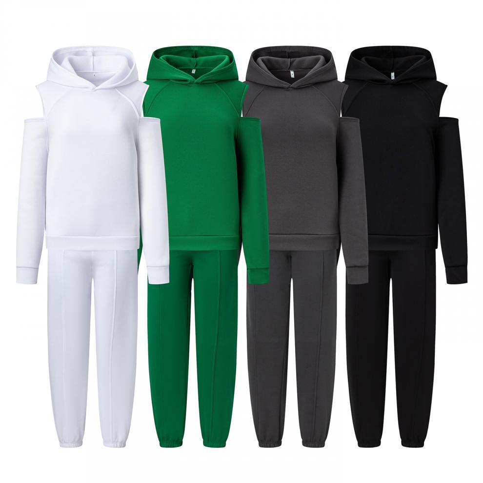 2026 Women's European & American Fashion Solid Color Two-Piece Set: Hooded Cropped Sweatshirt & Joggers