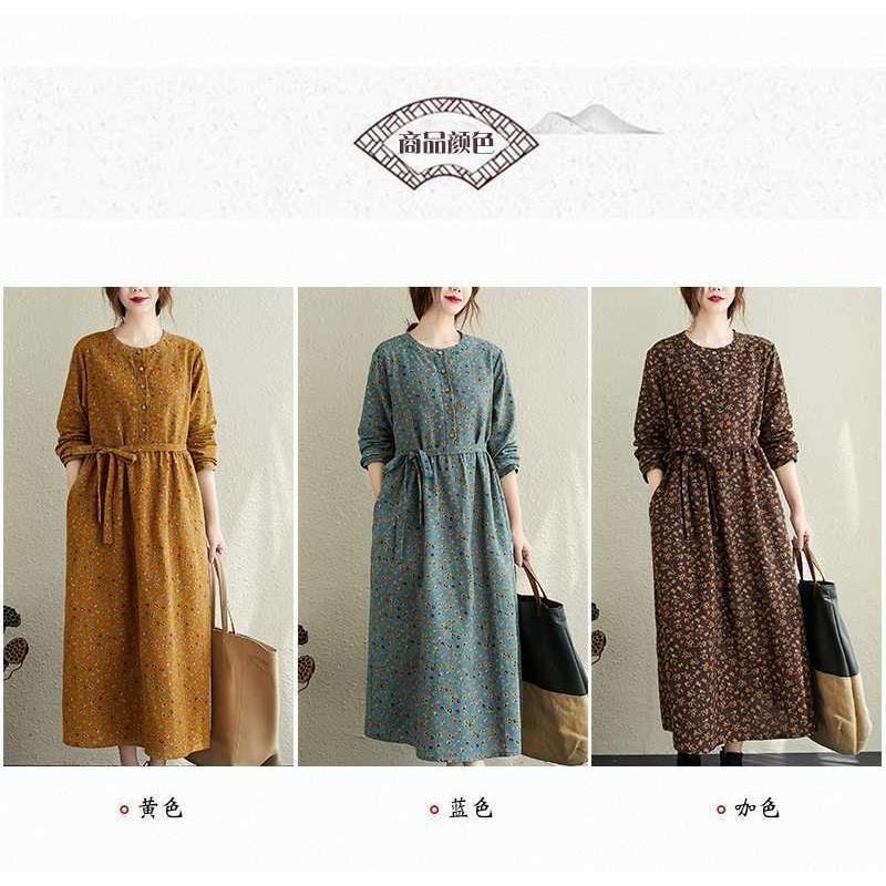 Floral Plus Size Dress Commuter Literary Loose Midi Dress