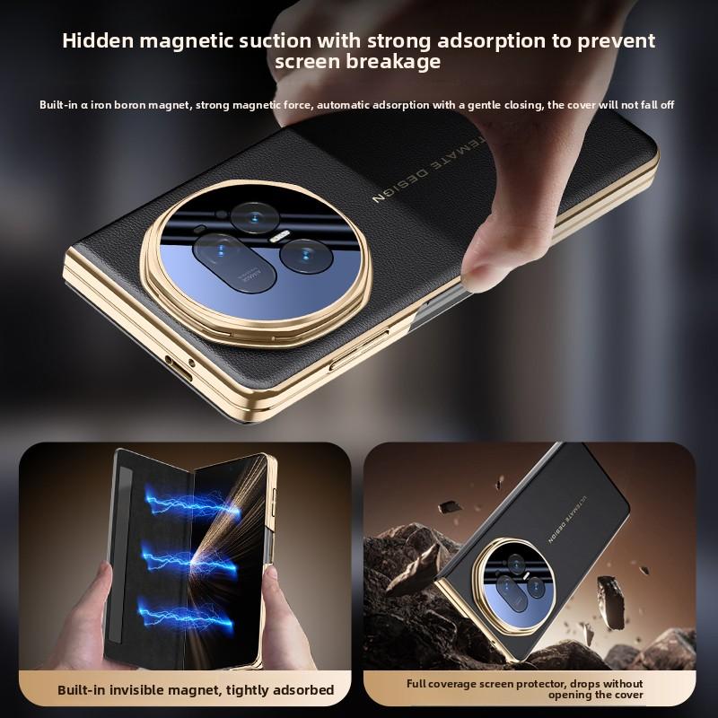 Cowhide Flip Leather Case for Honor Magic V5 Business Smart Sleep Wake Cell Phone Cover Cases for MagicV5 Lens Stand Capa