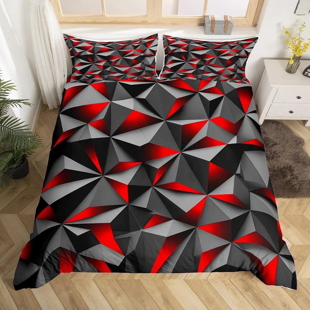 Blå Svart Påslakan King Queen Size Pojkar Flickor Geometri Sängklädesset Geometriskt Täcke Örngott Set Modernt Abstrakt Quiltöverkast