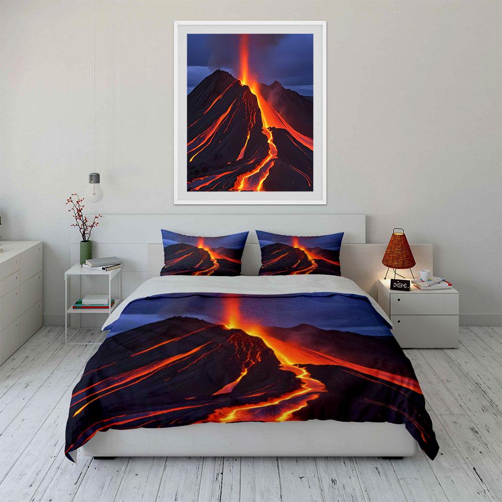 Volcanic Eruption Scenery Set Soft Skin-Friendly Bedding Set Includes 1 Duvet Cover And 2 Pillowcase Gift