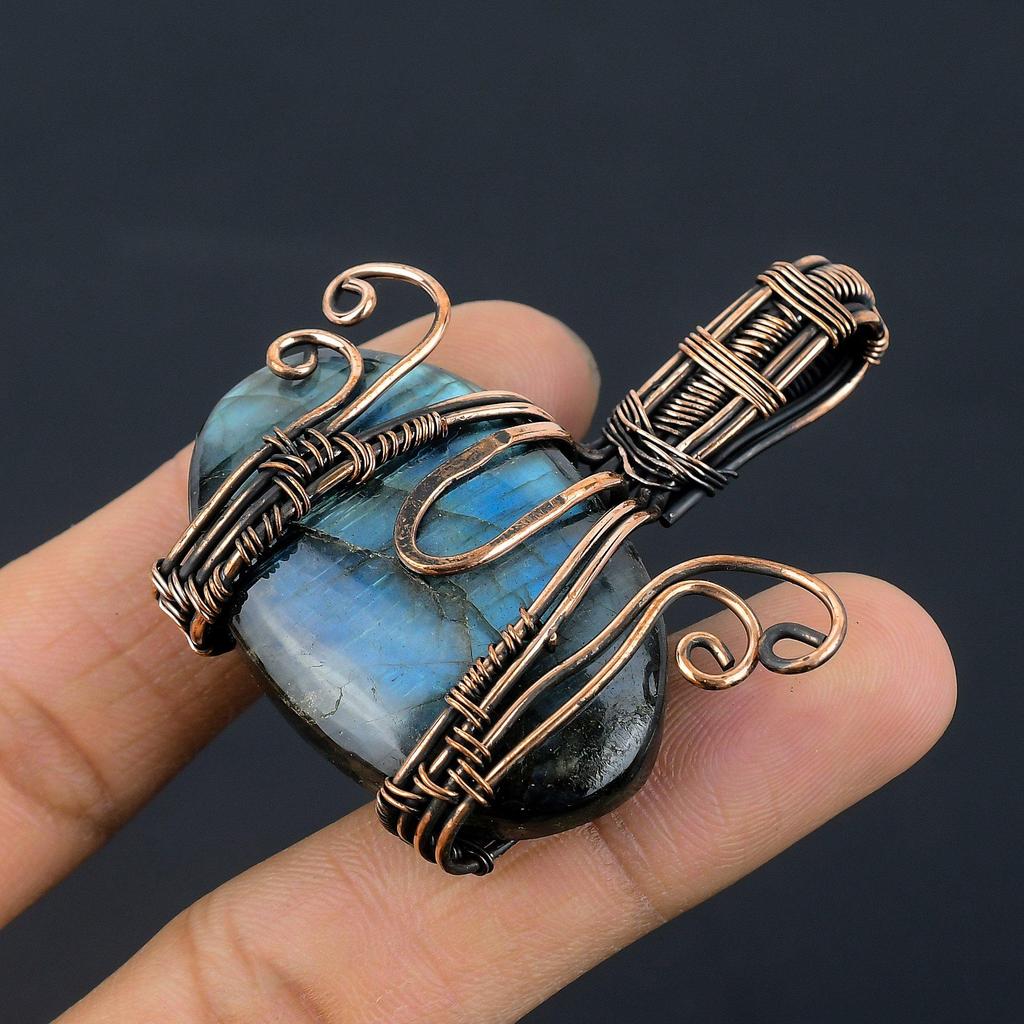 Labradorite Pendant, Handmade Gemstone 999 Copper Wire Wrapped Pendant Antique Jewelry, For Gift Silver Jewelry