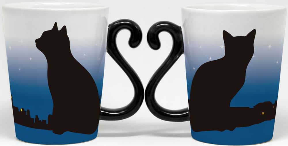 Artha Twin Black Transforms from Black to White When Filled with Hot Stylish Mugs with Tail Arrives in a Heart Shape Mugs, Cat, Color-Changing/Dawn,