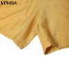 VONDA Two Pieces Women Crochet Hem Buttons Blouse Elastic Waist Shorts Outfits