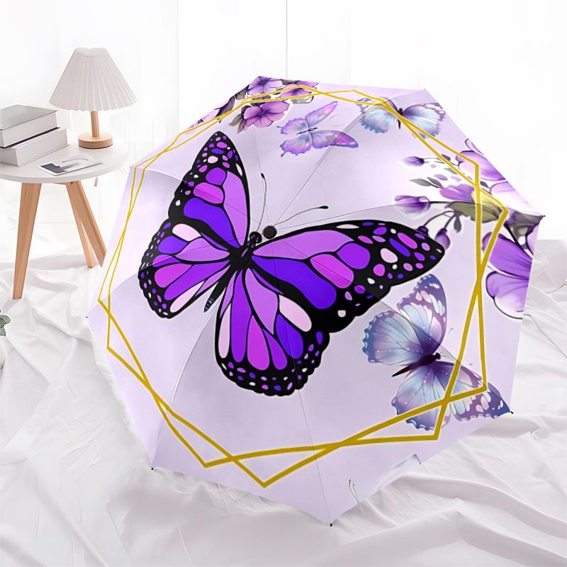 1pc Butterfly Purple Automatic Open/Close Umbrella - Compact Travel Umbrella, Gift for Birthday, Holiday Yy260106068