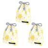 COLORFUL CANDY STYLE Small Drawstring Bags (with Name Tags), Water-Repellent, No-Iron, Mimosa Fleur (All-Over Print), Set of 3, Cute for Girls, Kids,