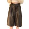 Autumn and Winter High Waist PU Leather Shorts Women Street Solid  Loose Casual Women's Wide Leg Shorts Fashion Slim Black Simple Short Pants 25931