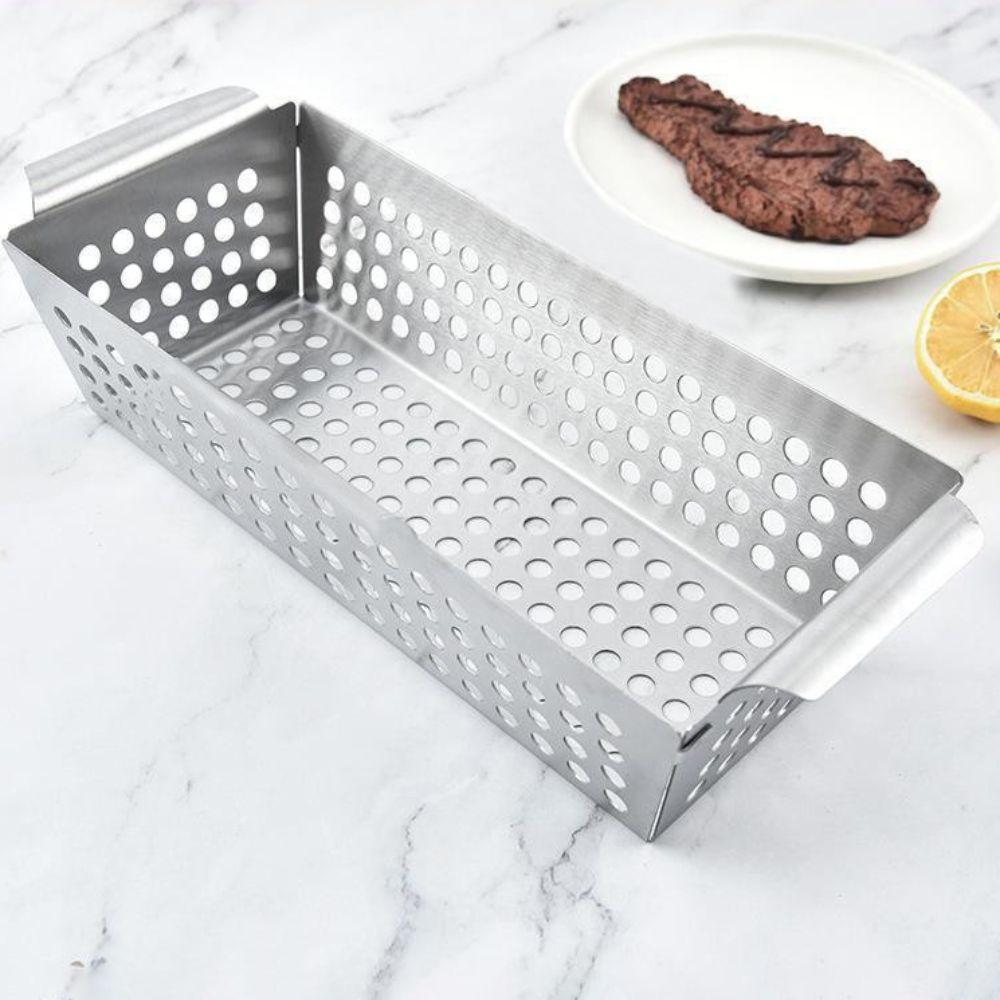 Leakage Hole Design Grilling Plate Double Handle Frying Food Holding Pan BBQ Tray Seafood