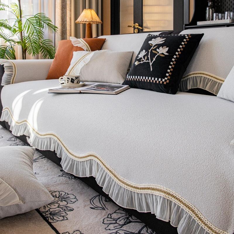 Waterproof and Non-slip Sofa Cushion, Simple European Light Luxury Style, Fashionable Four-season Universal Seat Cushion, Nordic Style Lace Sofa Towel