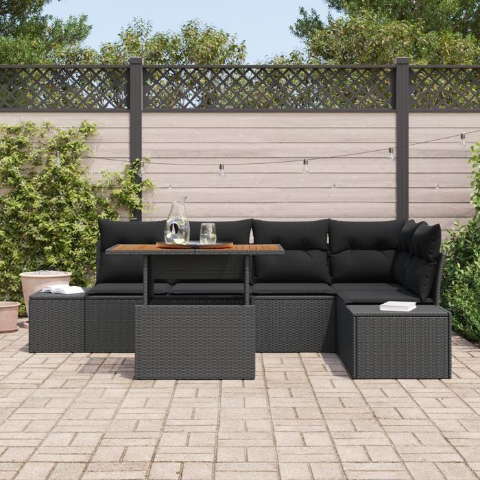 VidaXL Ensemble de Canapés de Jardin 6 pièces avec Coussins Rotin Poly Noir 3358704