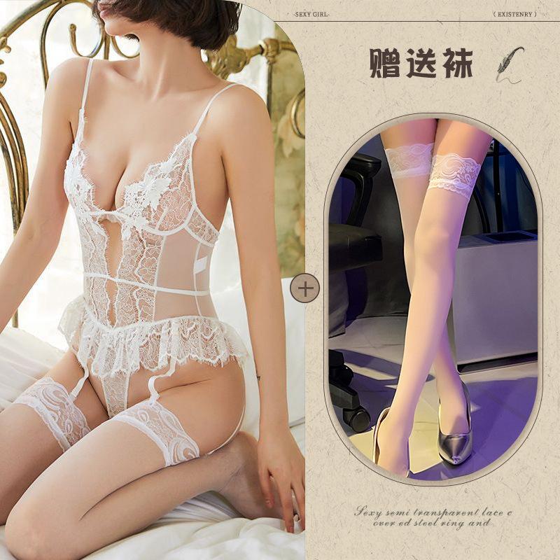 New sexy lingerie lace shapewear backless burst tits seduction transparent tight suspenders women