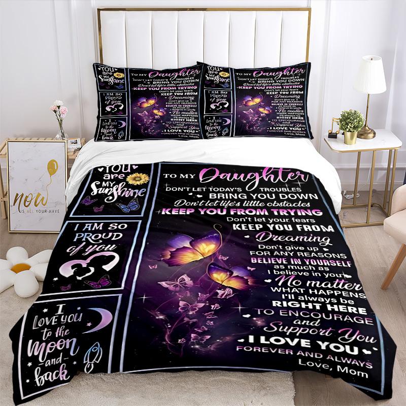 3PCs Daughter Encouragement Quote Design Cover Set, Breathable Fabric, Machine Washable (1 Duvet Cover + 2 Pillowcases) (Without Quilt) Yy250911082