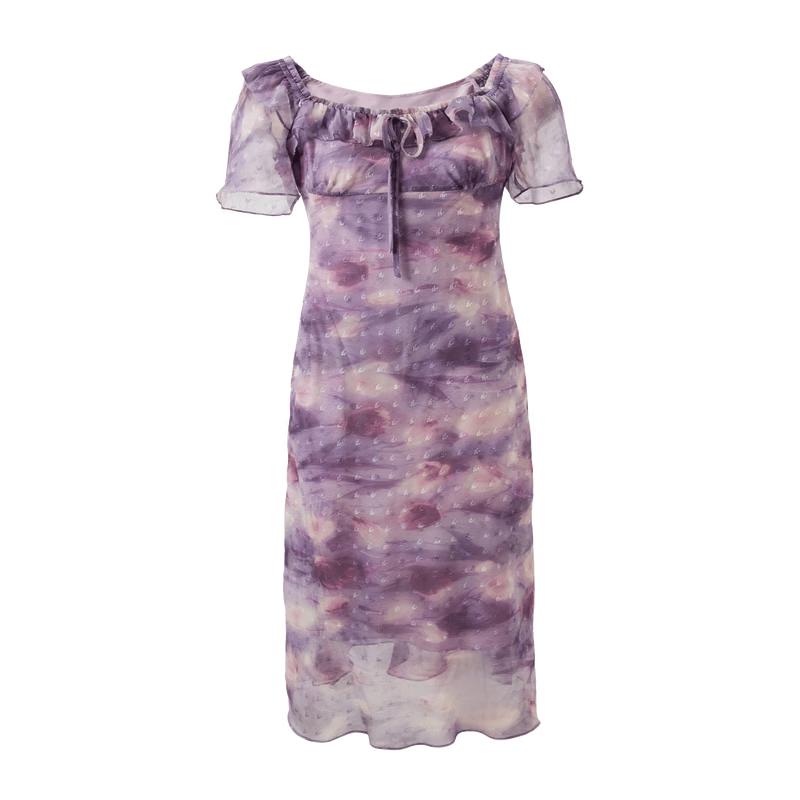 SanCai Women s Floral Ruffle A-Line Midi Dress S