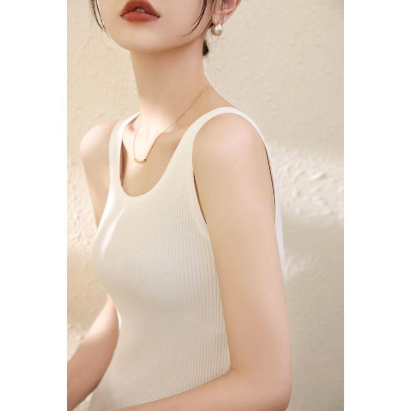 

Lyocell Tencel Vest Sweater Summer 2025 New Arrival Bottom round Neck Camisole Wear Innerwear T-shirt Tops Women s Clothing White [fabric upgrade]] M