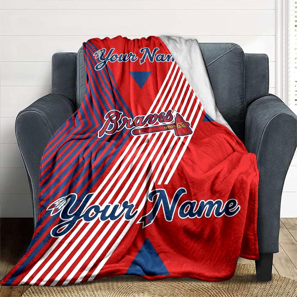 Name Custom Atlanta Braves Print Flannel Blanket High Quality Warm Comfortable Cover for All Seasons Perfect for Gifts Home Decor