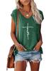 Women Print T-shirt Summer Fashion V Neck Short Sleeve Top Ladies Casual Tee Shirt