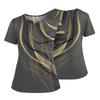 Women's Fashionable Printed Round Neck Pocket Short Sleeved Shirt With Slit Hem Uniform And Worker's Top