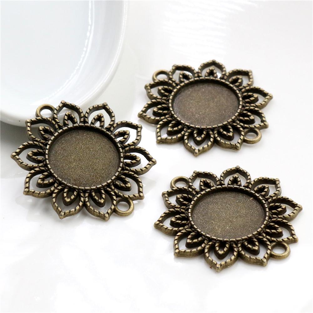 10pcs 18mm Inner Size Alloy Pendant Cabochons Blank Base Setting Bezel Tray DIY Jewelry Making Accessories Findings for Necklace