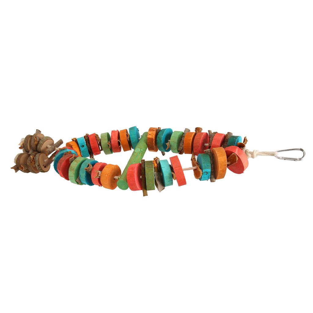 Bird Chewing Toy Beak Grinding Tear Resistant Wooden Bird Cage Toy with Hook for Medium Large Parrots Colorful