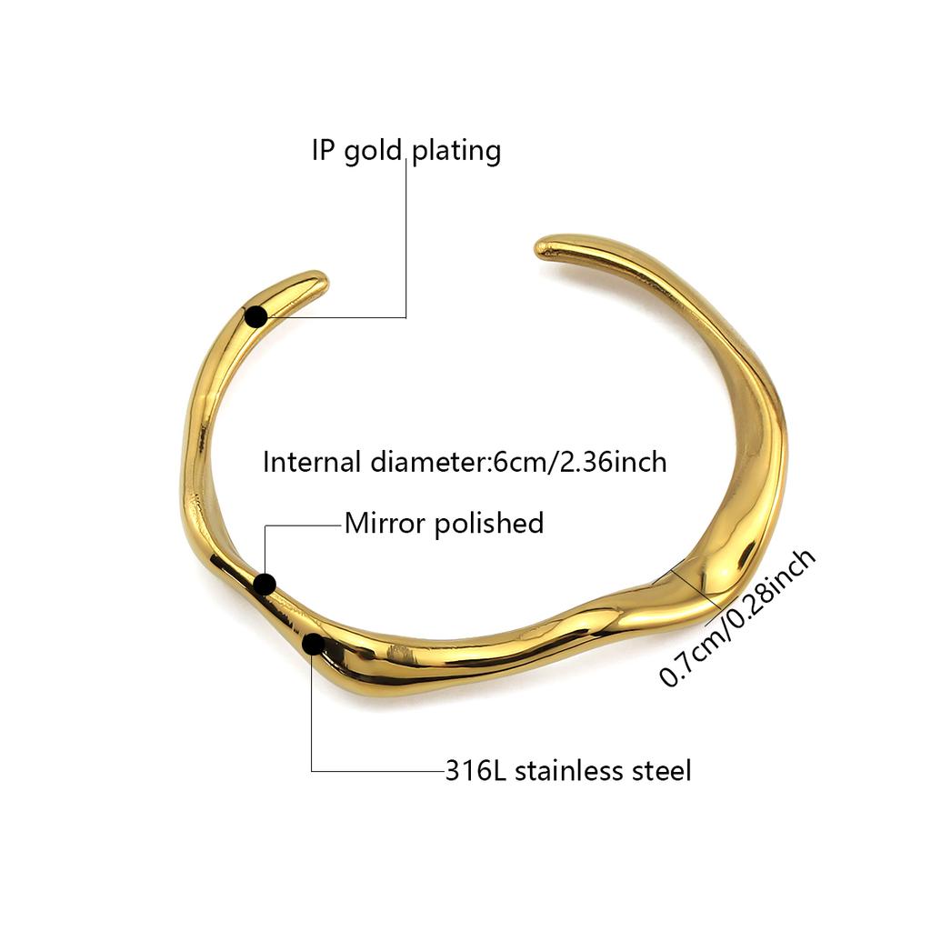 2025 New Non Tarnish Fashion Women's Simple Irregular 18K Gold Bracelet Fine Ripple Open Fashion Bangles for Parties