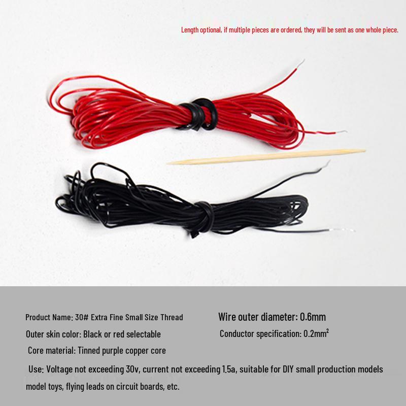 Handmade DIY 1mm Copper Core Wire Toy - Red/Black DC Circuit Leads