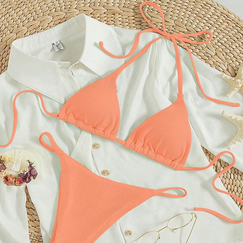 Euro-American Lace-Up Halter Triangle Bikini Set - Sexy Beach Swimsuit