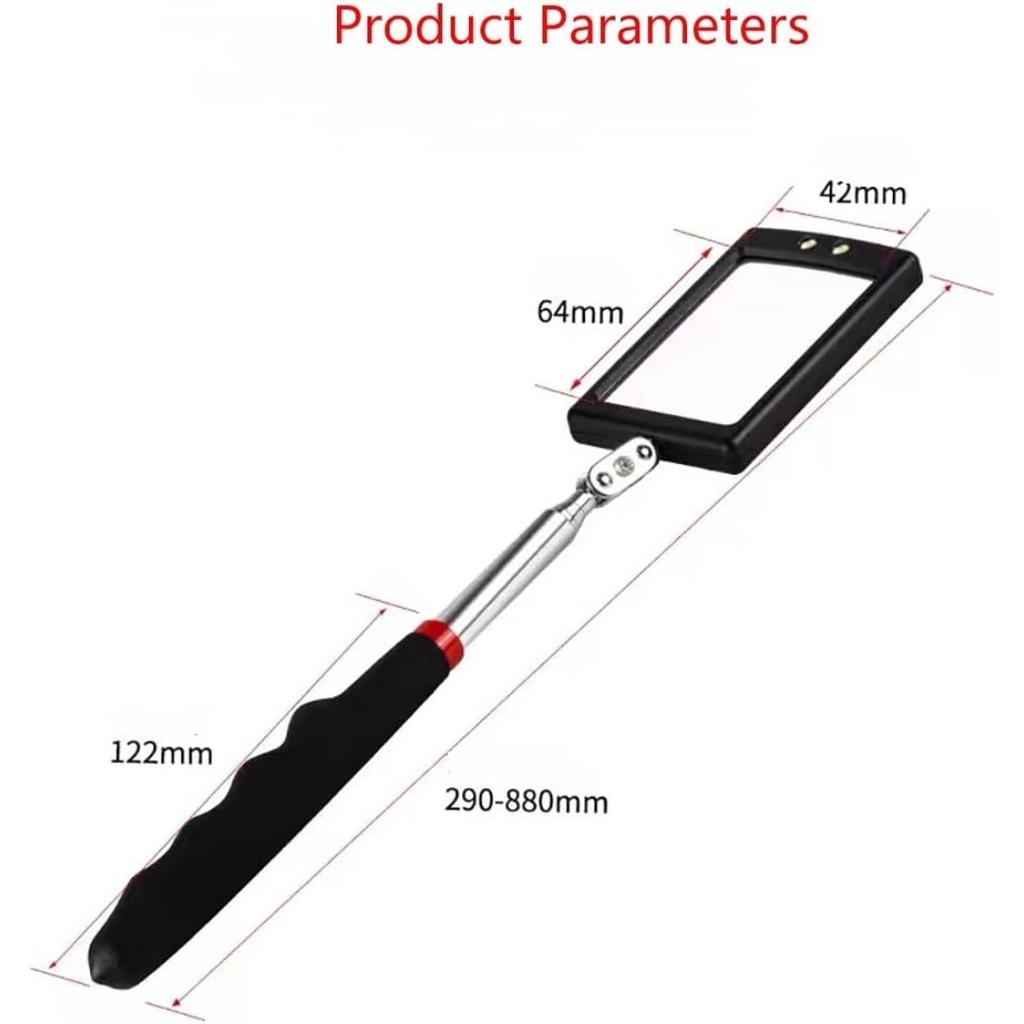 2Pcs Telescopic Inspection Mirror with LED Battery Lighting Telescopic Up To 88cm