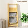 Folding Bamboo Bathroom Shelf with 2 Laundry Baskets Open Shelf Grey