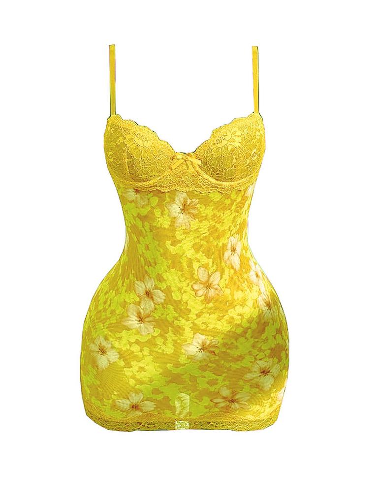 2025 Cross-border Sexy Lace Slip Dress: Waist-cinching Retro Floral Print, Backless, Hip-hugging, Ruffled Design.