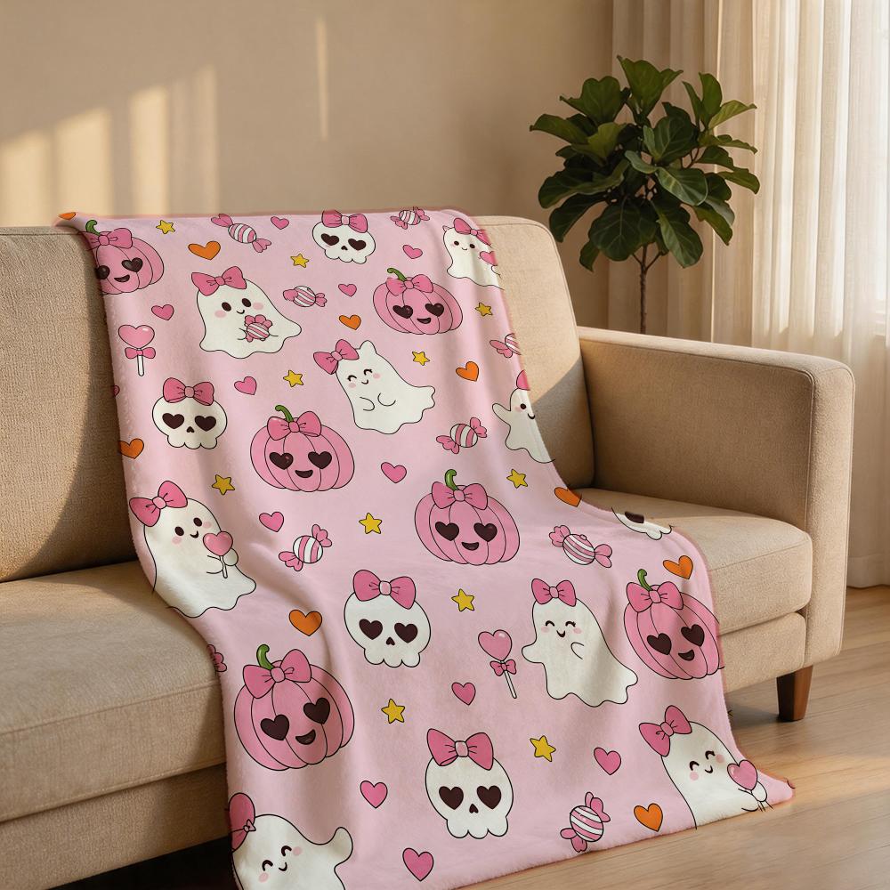 PinkHalloweenGhost Throw Short Plush Throw Blanket Soft Skin-Friendly Multi-Scene Home Office