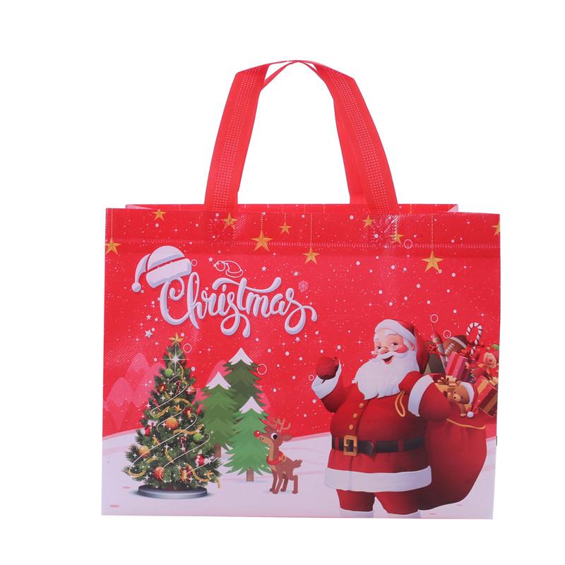 (5pcs In A Pack) Christmas Model A Red Old Man Snowman Thickened Non-woven Tote Bag