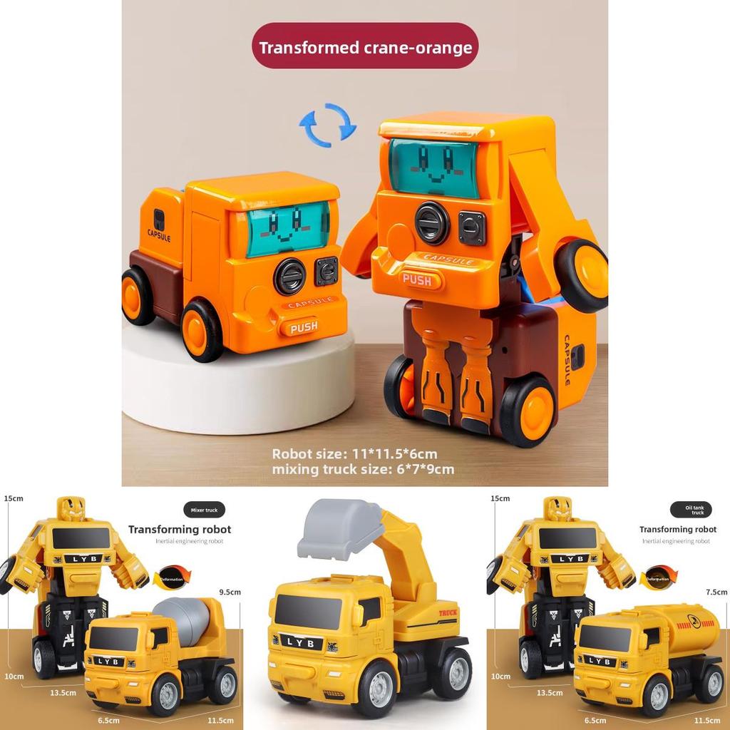 Childrens Inertia Impact Transforming Construction Vehicle Set With Excavator And Mixer For Kids Play