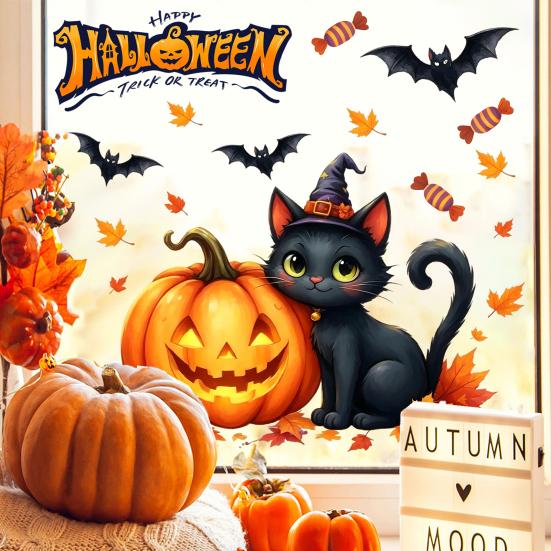 Halloween Window Clings Stickers Black Cat Cute Ghosts Pumpkins